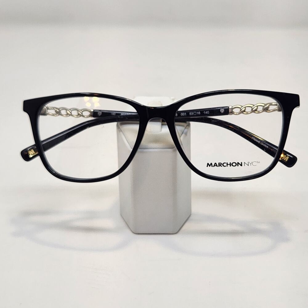 Marchon NYC M5008 001 Black Silver Square Eyeglasses Frames Full Rim Acetate New